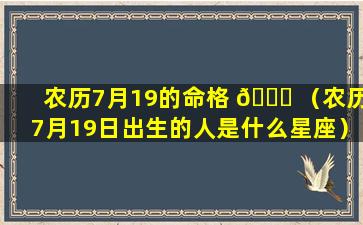 农历7月19的命格 🐒 （农历7月19日出生的人是什么星座）